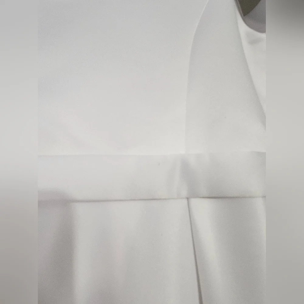 David's Bridal Girl Satin Off Shoulder White Dress W/ Some Light Imperfections - Picture 5 of 11